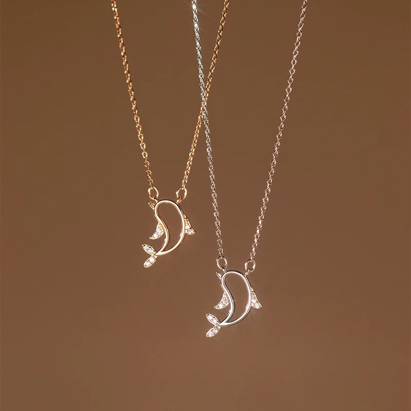 XGC11 Real 925 Sterling Silver Hollow Dolphin Pendant Necklaces Dainty Jewelry for Women Girls