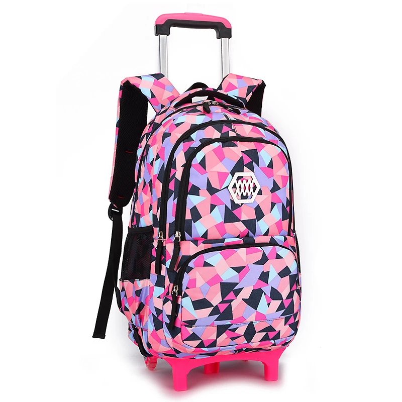 Children Orthopedic School Bags with 2/6 Wheels  for Girls Removable Trolley Backpack Kids Wheeled Satchel  Travel Luggage Bags