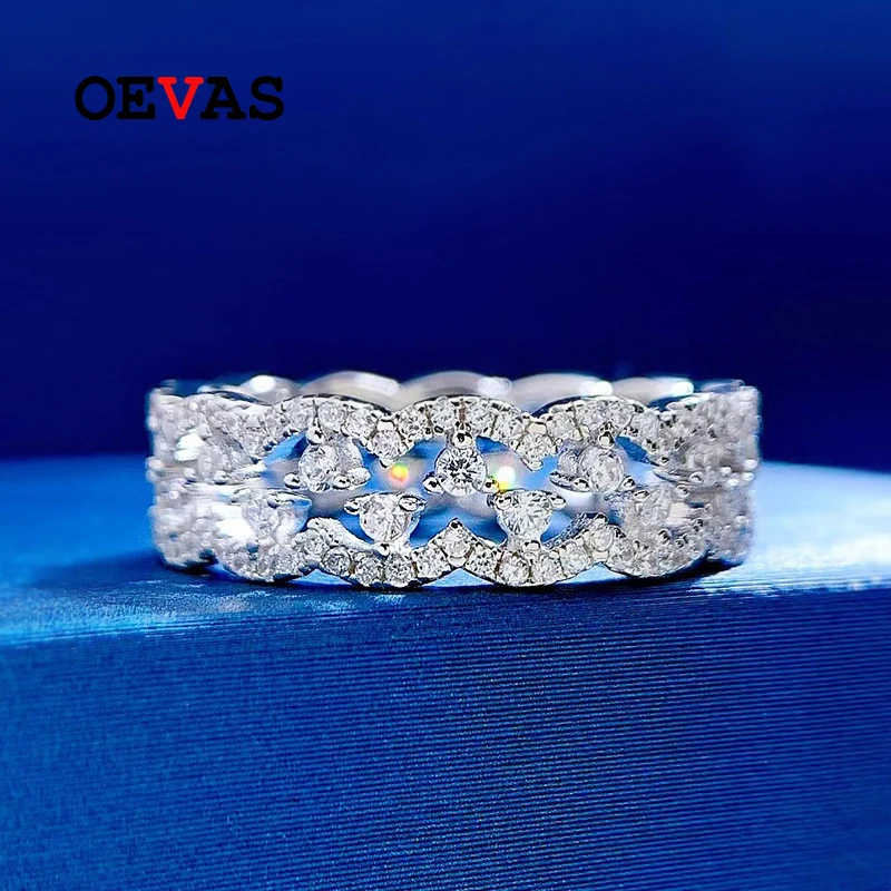 

OEVAS 100% 925 Sterling Silver Full High Carbon Diamond Row Rings For Women Sparkling Wedding Party Fine Jewelry Wholesale Gifts