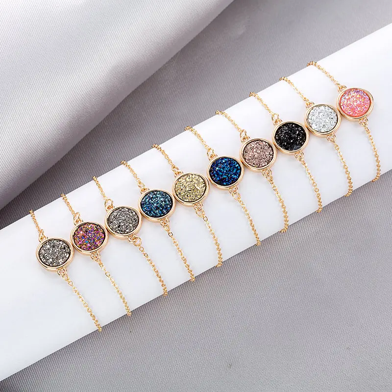 Модный Регулируемый Круглый круглый полимерный Druzy браслет Drusy из искусственной смолы Druse камень Золотая Серебряная цепочка ювелирное изделие для женщин подарок