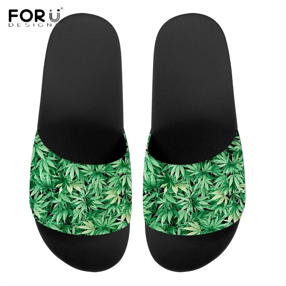 Женские летние шлепанцы FORUDESIGNS сланцы с принтом зеленых конопляных листьев 3D