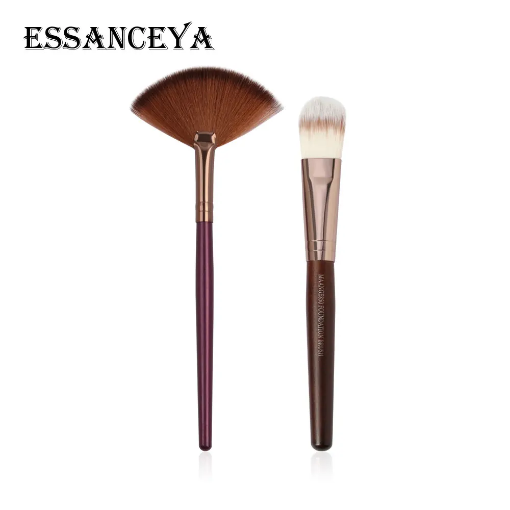 Brown ESSANCEYA, 2 шт., набор для макияжа лица, ББ, крем, маска, кисть для рисования, Тональная основа, плоский верх, кисти, веерные румяна, инструменты для макияжа бровей - Handle Color: Brown