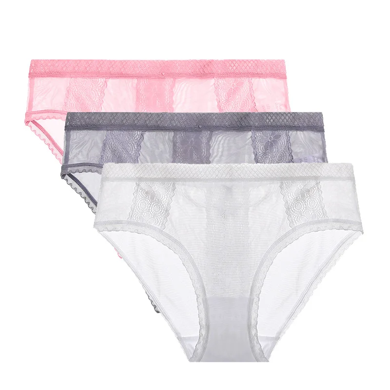 pinkgraywhite Женские кружевные трусы FallSweet, сексуальные ультратонкие трусы, 3 шт./партия, нижнее белье большого размера 4XL - Цвет: pinkgraywhite