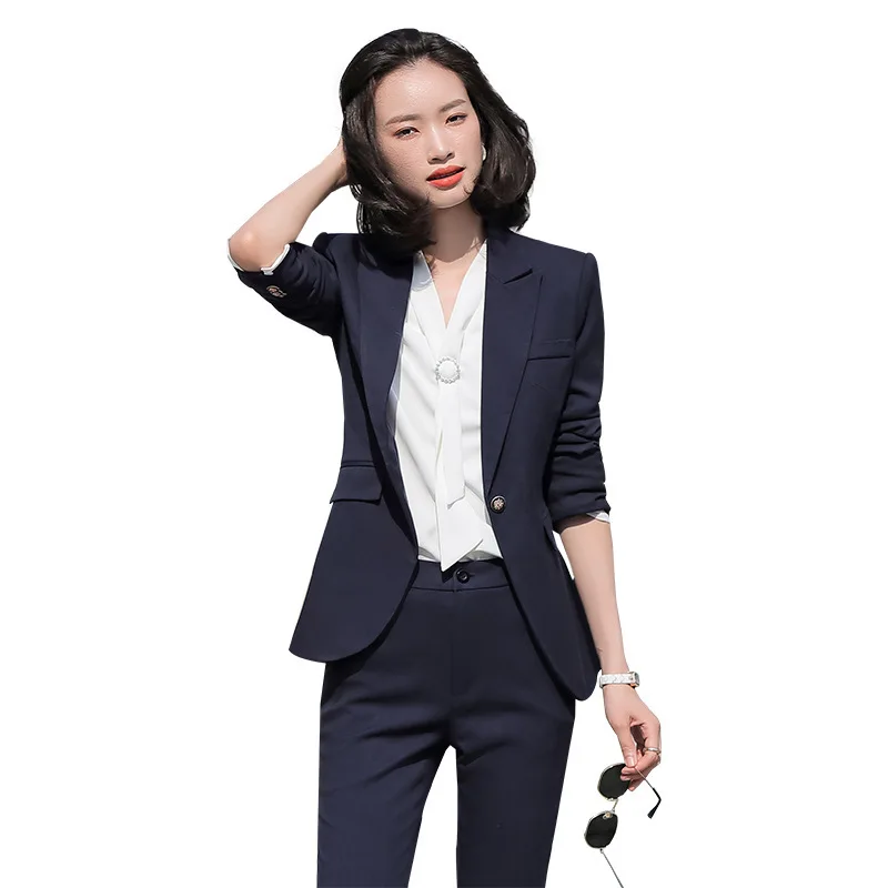 Женский Деловой брючный костюм комплект из 2 предметов с блейзером и длинным