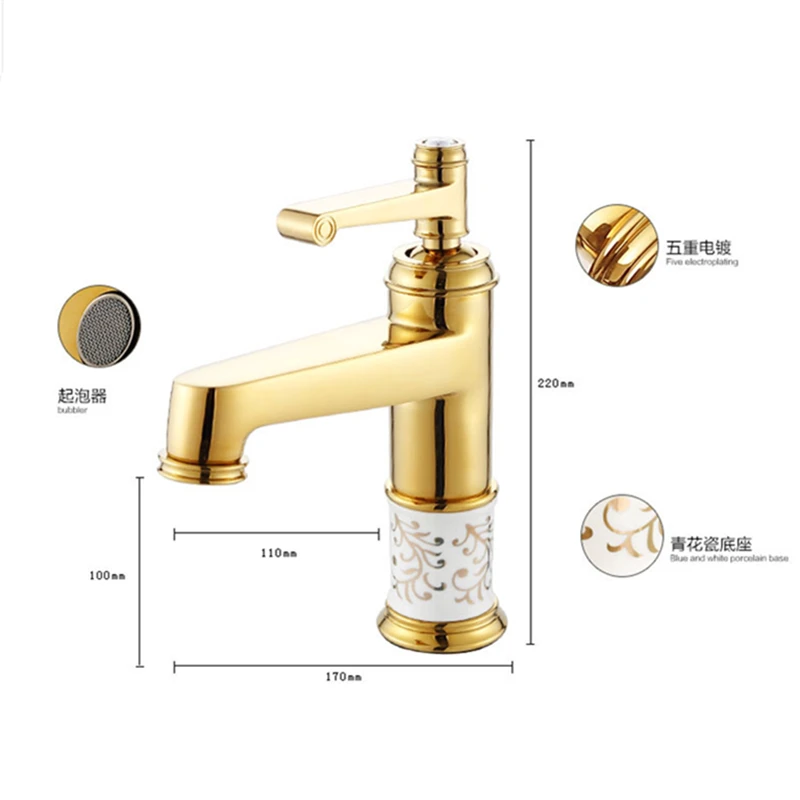 Смесители для раковины из латуни в стиле ретро и фарфора с алмазным украшением