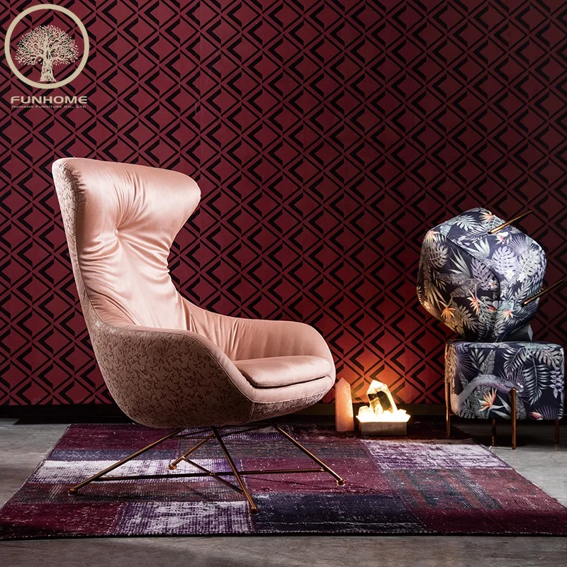 

Luxury Metal Frame Pink Fabric Lobby Chair Hotel Chairs