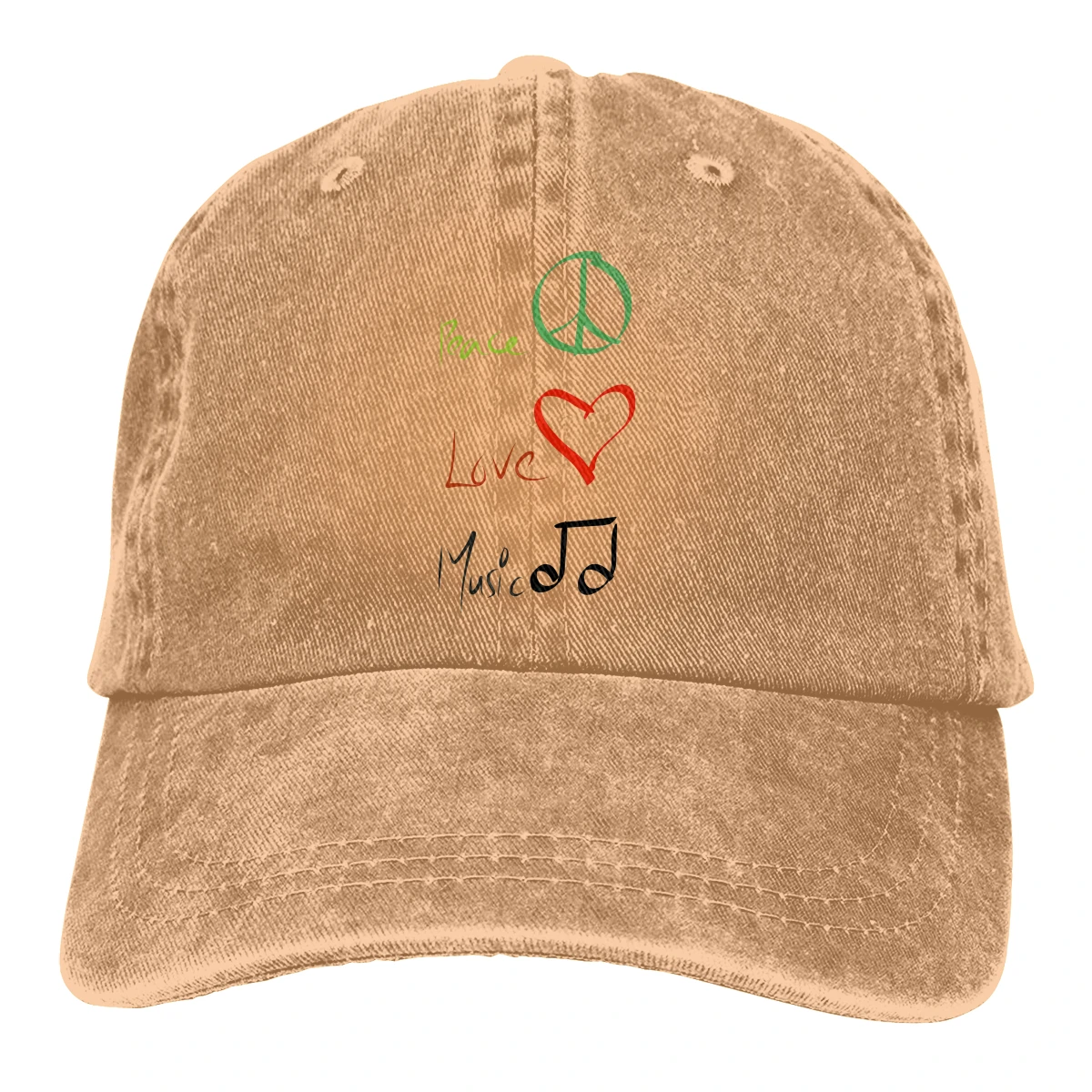 

Peace Love And Music T man womans Retro Washed Cowboy hat Baseball Cap