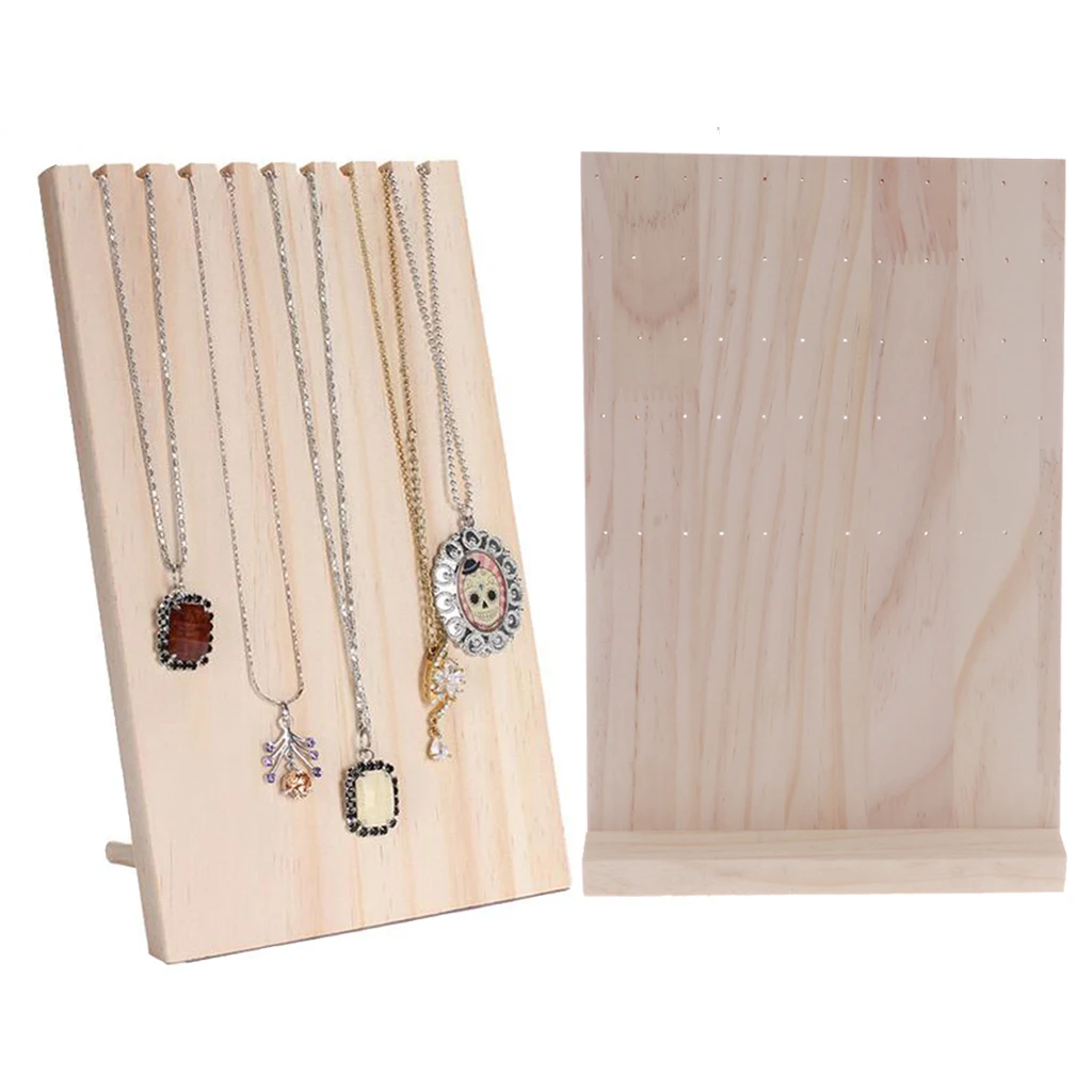 

2pcs Solid Wooden Jewelry Display Hanging Holder Stand,60 Holes Earrings Organizer Storage Rack, 9 Hooks Necklace Hanging Rack