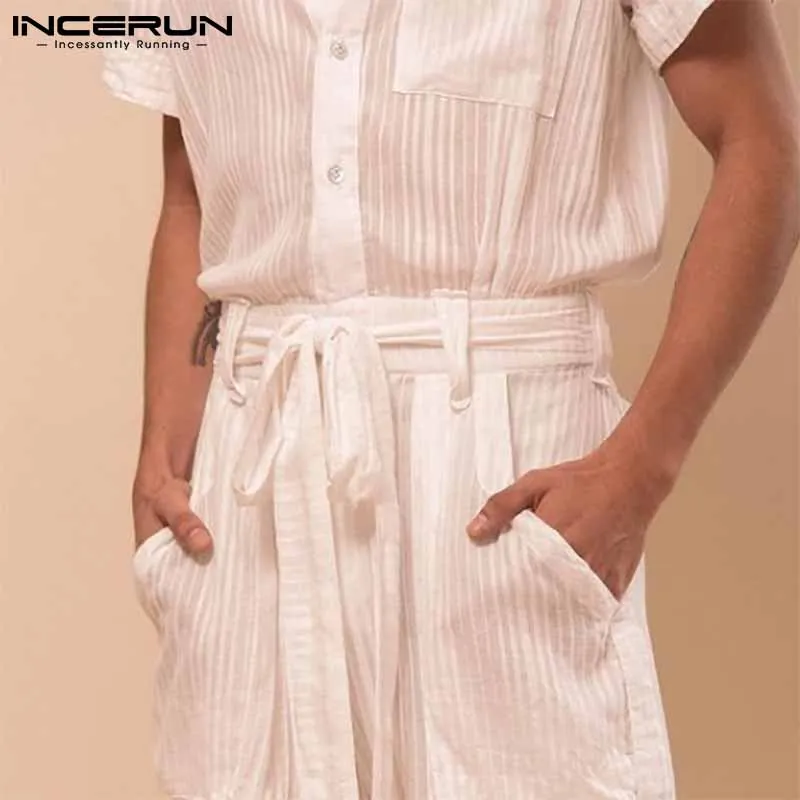 

Fashion Casual Style New Men's Pantalons Loose Comeforable INCERUN Male Streetwear Well Fitting Leaf Tie Striped Trousers S-5XL