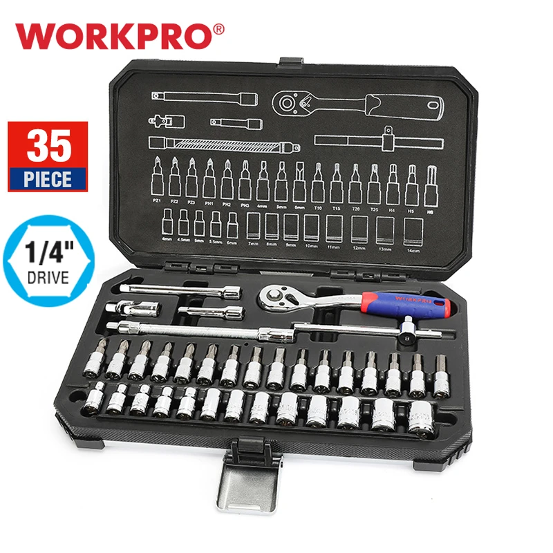 WORKPRO 35/64PC Tool Set Home Instruments of Tools for Car Repair 1/4" Dr. Socket Ratchet Wrench | Инструменты