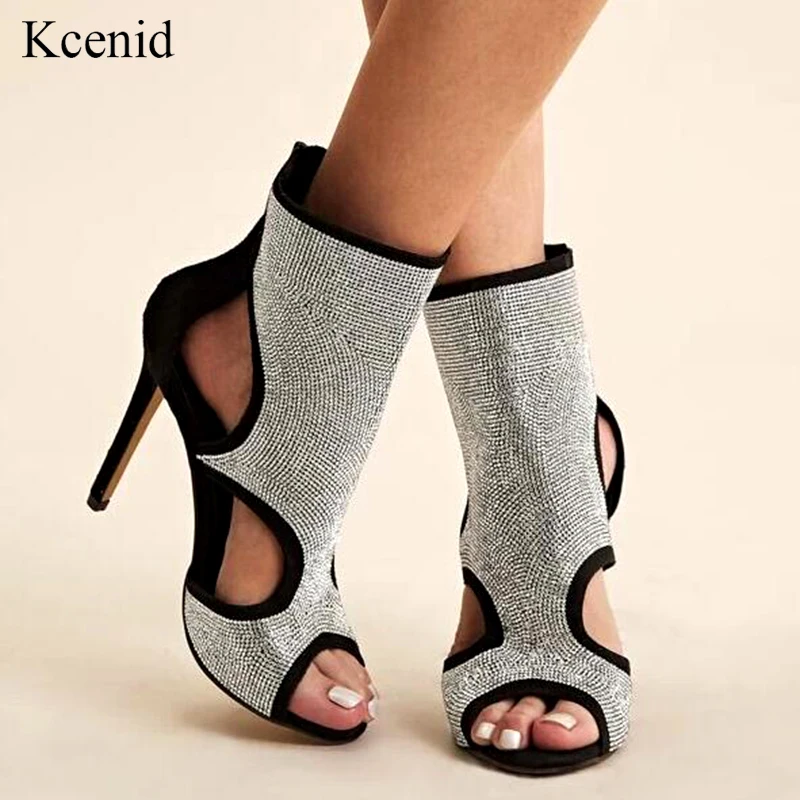 Kcenid пикантные туфли с открытым носком и стразами стразы женские ботильоны