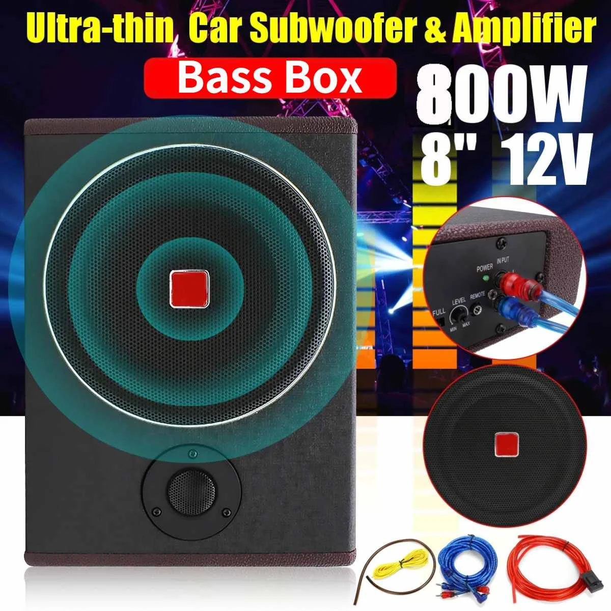 800W Car Ultra-thin Subwoofer Active Under Seat Speaker Stereo Power HIFI Amplifier Car Audio Speaker Stereo Speaker Amplifier