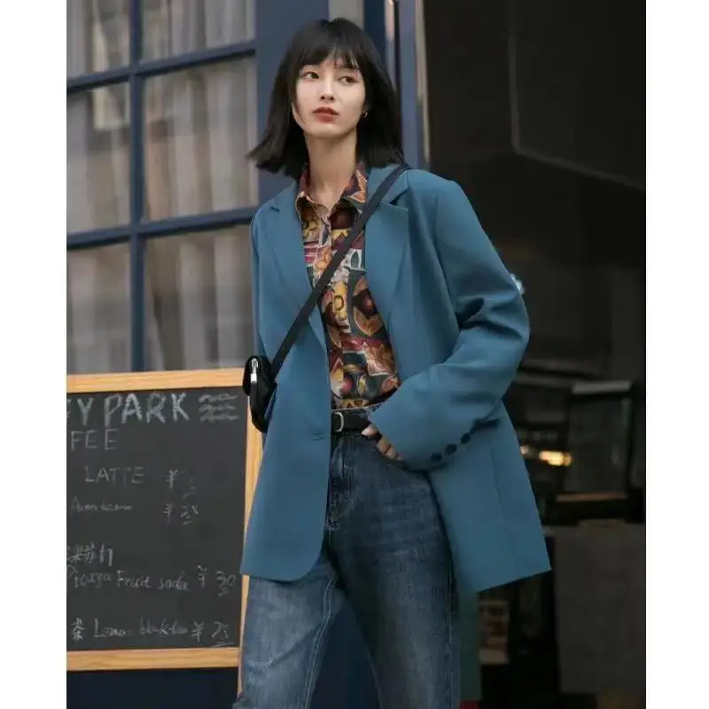 

2021 spring women's suit coat Korean Academy style street retro dark blue formal dress British style fashion autumn suit coat