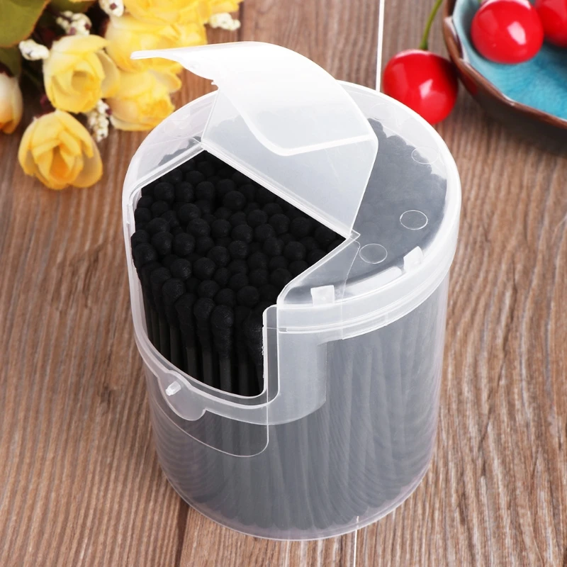 

200Pcs Activated Black Anti-bacterial Cotton Swab Ear Buds Double Head Cleaning