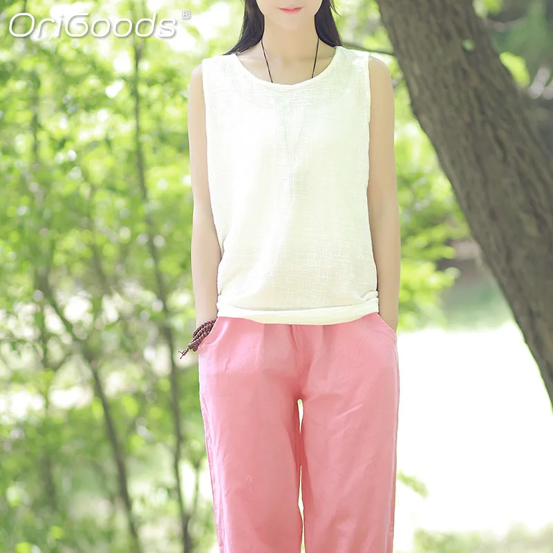 Майка женская Повседневная однотонная без рукавов из хлопка красного желтого