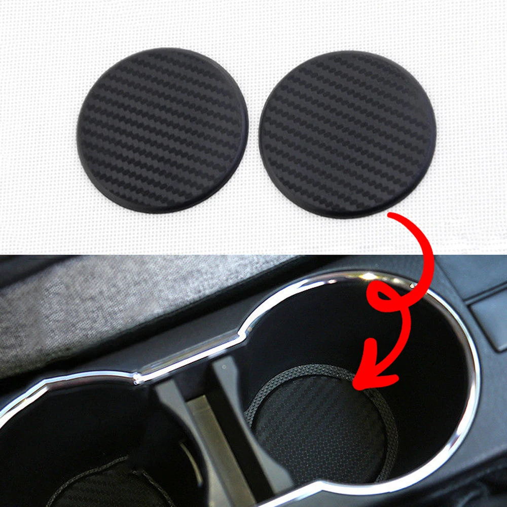 

Universal 2Pcs Black Carbon Fiber Look Auto Dashboard Water Cup Slot Elastic Non-Slip Mats Pads Interior Parts Car Accessories