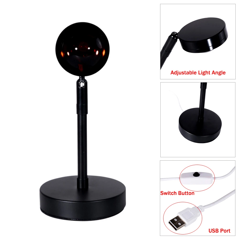 

New USB Button Rainbow Sunset Projector Atmosphere Led Night Light Home Coffe shop Background Wall Decoration Colorful Lamp