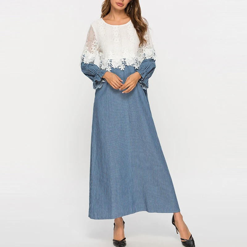 MISSJOY 2019 элегантные свободные женские мусульманские платья Abayas Лоскутные