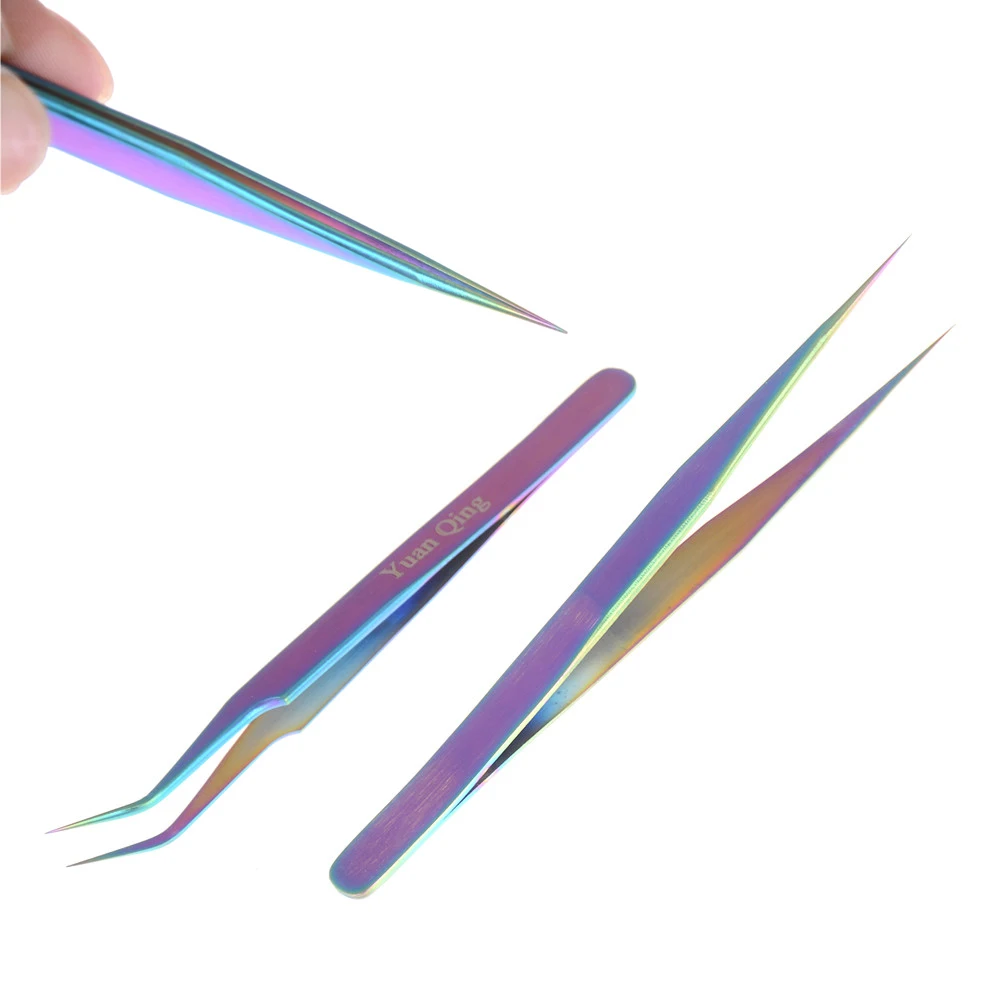 

Rainbow Colorful Stainless Steel Tweezer Rhinestone Picker Tool Straight Or Curved Tweezer DIY Electronics Tools Repair Tools