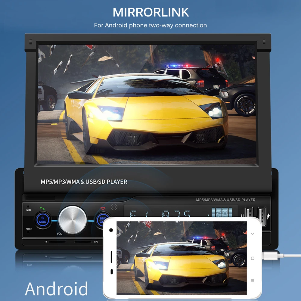 MP5 плеер с 7 дюймовым экраном Bluetooth 2 USB порта FM радио AUX MP5|Автомобильные