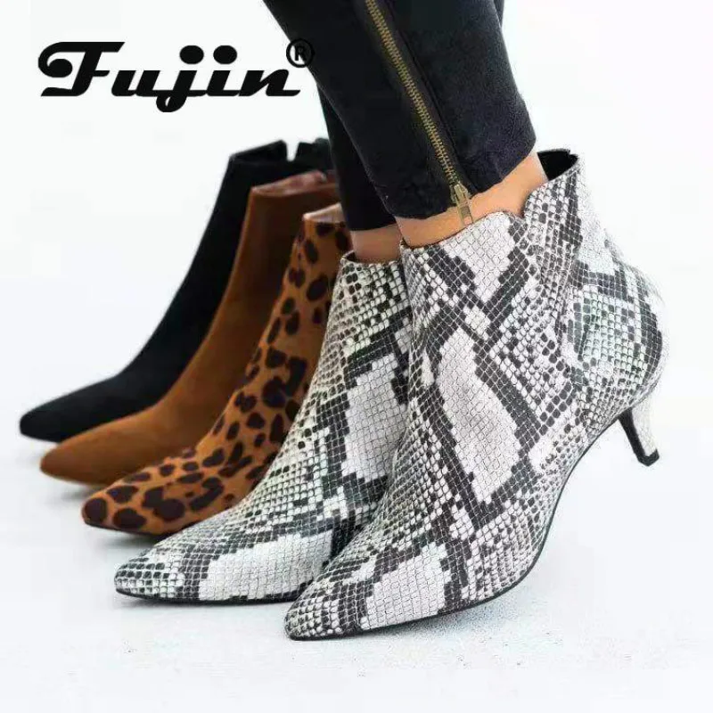 Fujin/сапоги под змеиную кожу Сезон осень-зима Женская повседневная обувь Прямая