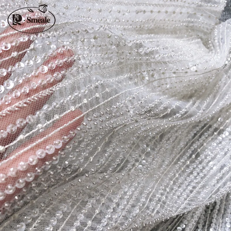 Серебристо белые полосы роскошное вышитое бисером свадебное платье с пайетками