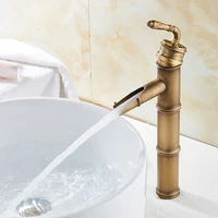 brass faucet bathroom bamboo waterfall faucet hot and cold mixer taps retro single handle antique deck mounted sink taps