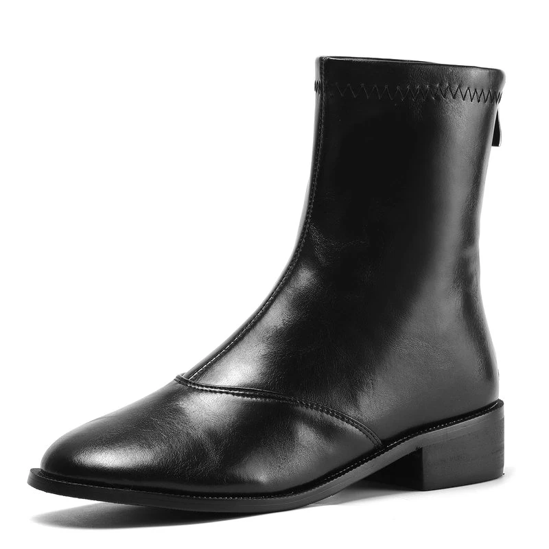 

Genuine Leather Ankle Boots Women Fashion rouned Toe Zip Booties low Heels green Black ladies boots 2021 Plus Size 43 41 42