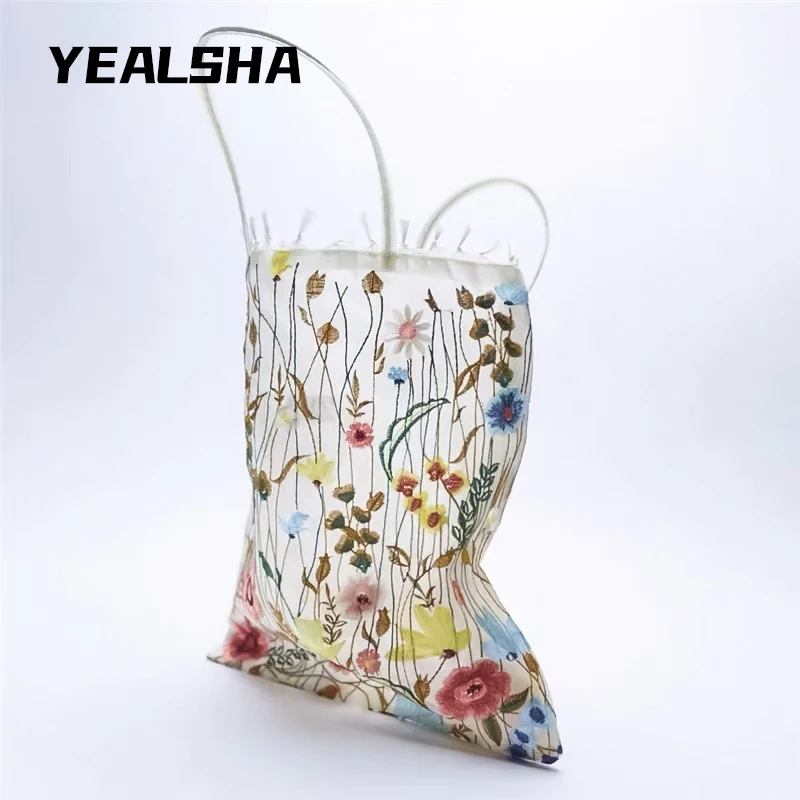 

2021 Spring And Summer New Trendy Fashion Casual Flower Embroidery Romantic Single Shoulder Tote Shopping Bag