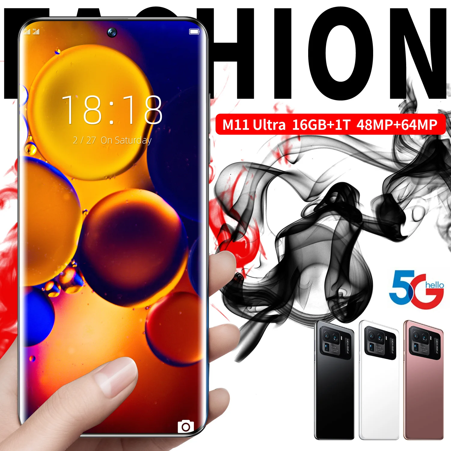 Oro smartphone M11 Ultra 7,3 pulgadas 16GB + 1T 5G Red Huella Digital ID 6800mAh tel&eacute;fono inteligente 48 + 64MP Dual SIM + Micro SD tel&eacute;fonos celulares-3
