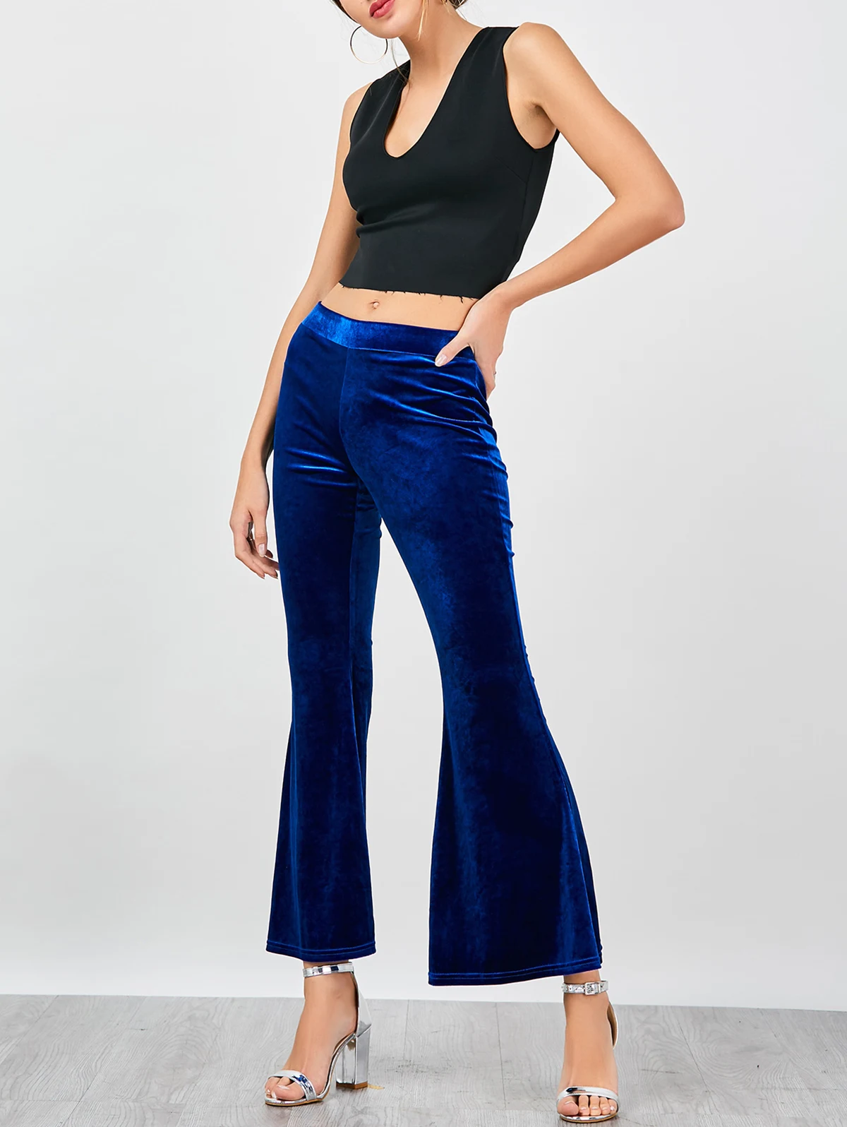 Новые Женские однотонные длинные расклешенные брюки узкие с высокой талией и