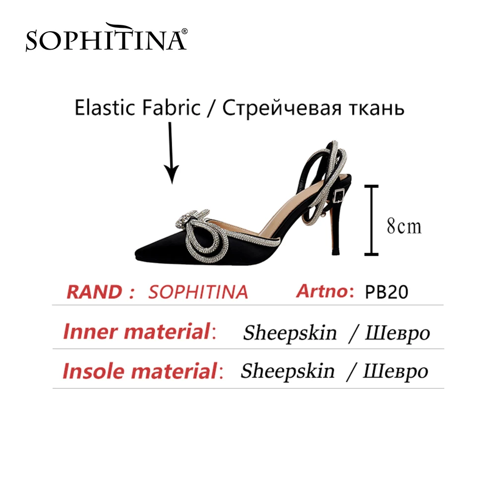 

SOPHITINA Sandals Woman Silk Upper Shallow Pointed Toe Sweet Style Crystal Butterfly-knot Ankle Strap Lady Shoes PB20