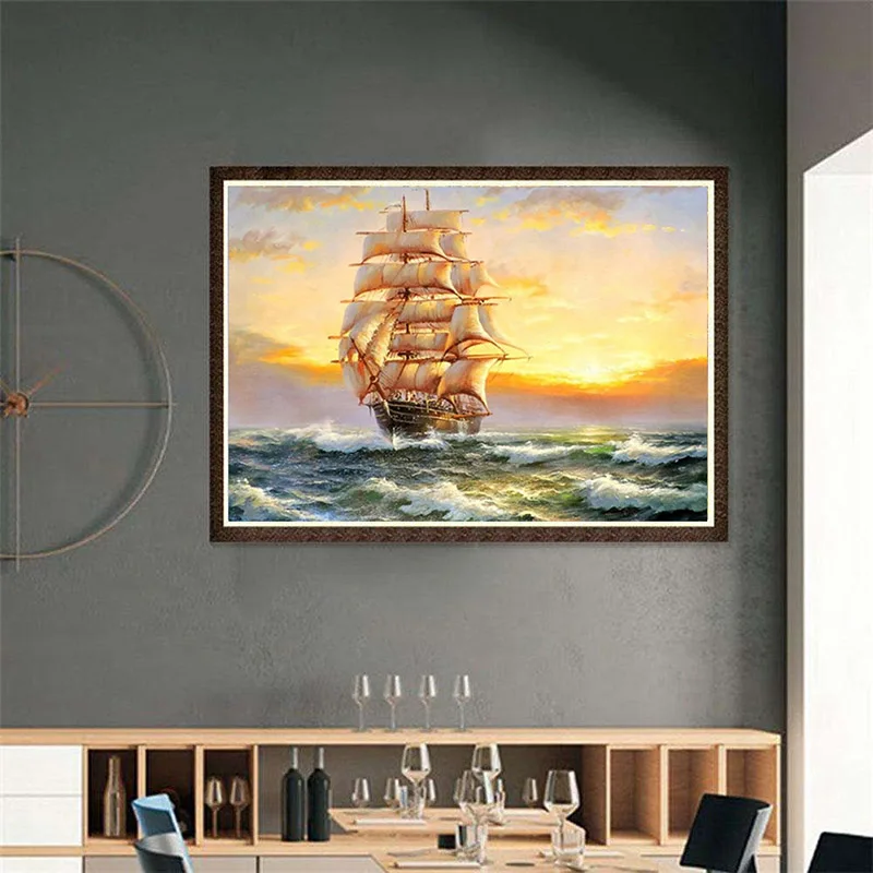 Diamond Painting Cross-Stitch Landscape Sailboat Embroidery Sale Full Drill Mosaic DIY Rhinestone | Дом и сад