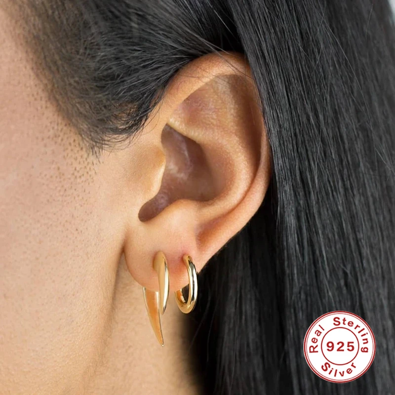 

GS Real S925 Sterling Silver Hoop Earrings For Women Personality Creative Loops Earring Party Gifts Fine Jewelry Pendientes Aro