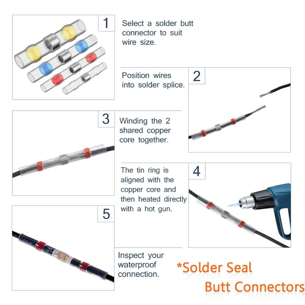 100 шт. термоусадочные стыковые соединители для проводов|Терминалы| |