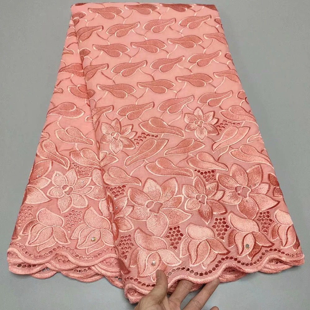 

Sinya Cotton Nigerian Popular Dubai Austria Peach African Dry Lace Fabric High Quality Embroidery Stone Swiss Voile Lace Women