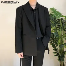 INCERUN chaquetas de traje con botones para hombre, prendas de vestir holgadas con cordones, Color sólido, chaqueta de moda, abrigos de manga larga con cuello de solapa, 5XL, 7 (4)