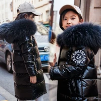 fashion shiny children winter coat for kids girls parka down cotton jacket baby girls fur hooded outwear kids snowsuit tz550