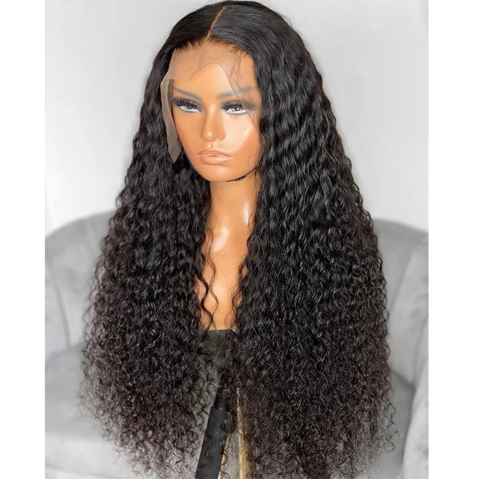 

Middle Part Long Kinky Curly Synthetic Lace Front Wig For Black Women Heat Resistant Fiber With Babyhair Preplucked 180% Density