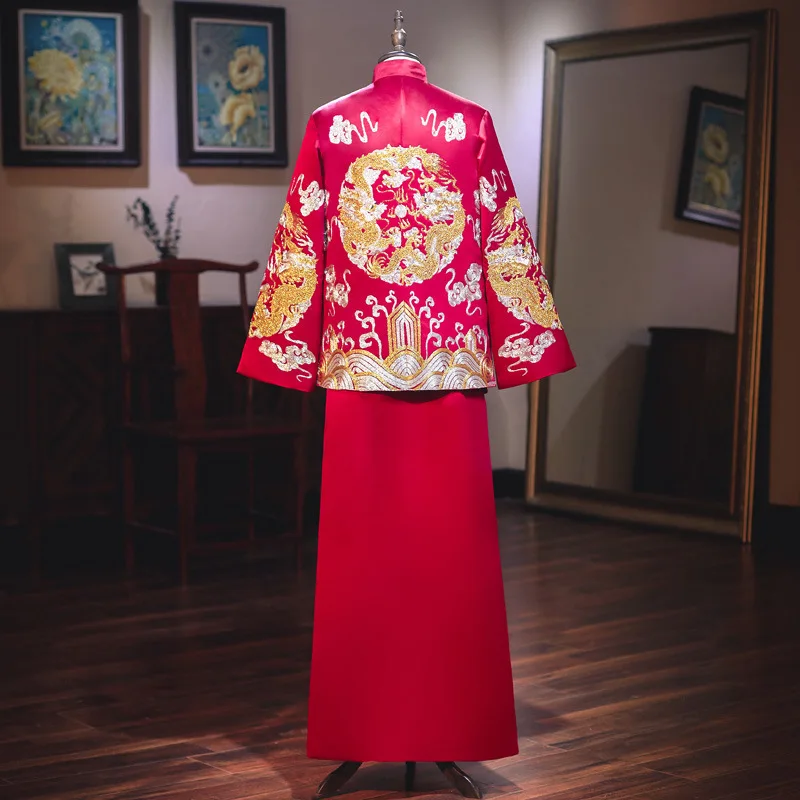 2020 Chinese Style Wedding Suit New Costume Groom Like Spring And Summer Dress Longfeng Existing Restoring Ancient Ways | Свадьбы и