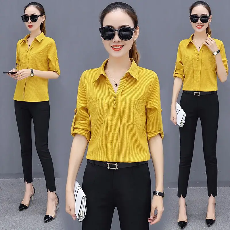 Женская блузка с длинным рукавом ShaoKou повседневная полосатая блуза принтом в