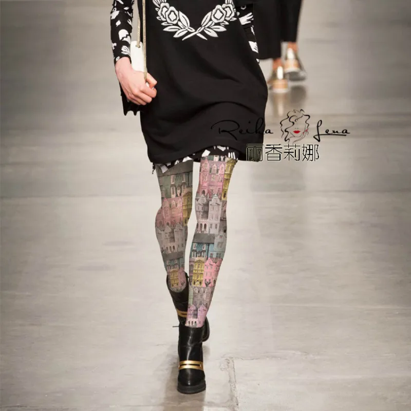 Женские колготки с принтом Medias хлопковые из полиэстера цветным в стиле ретро