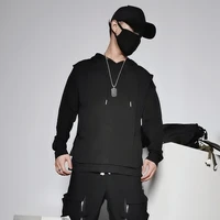mens long sleeve hoodie spring and autumn new black and white collision false two design loose fashion irregular mens wear