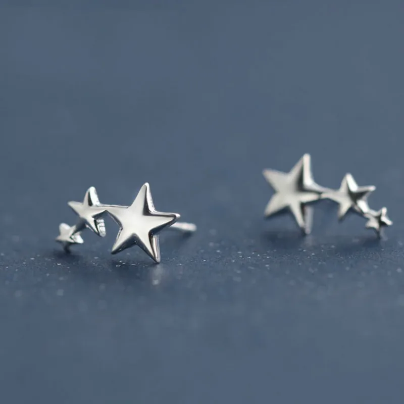 Женские серьги гвоздики из серебра 925 пробы с тремя звездами|fashion stud earrings|stud