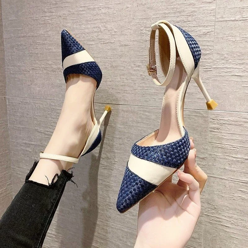 

2021 Women Pumps OL Fashion Spell Color High heels Single Shoes Female Spring Summer Patent leather Wedding Party shoes Woman