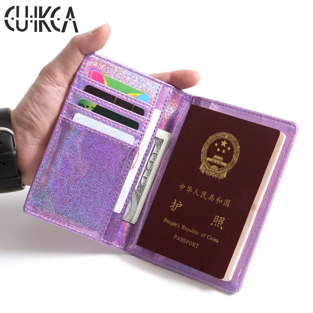 CUIKCA, Обложка для паспорта, посылка, блестящий кожаный кошелек с блестками, чехлы для ID карт, держатели, сумка для паспорта, держатель воздушного билета