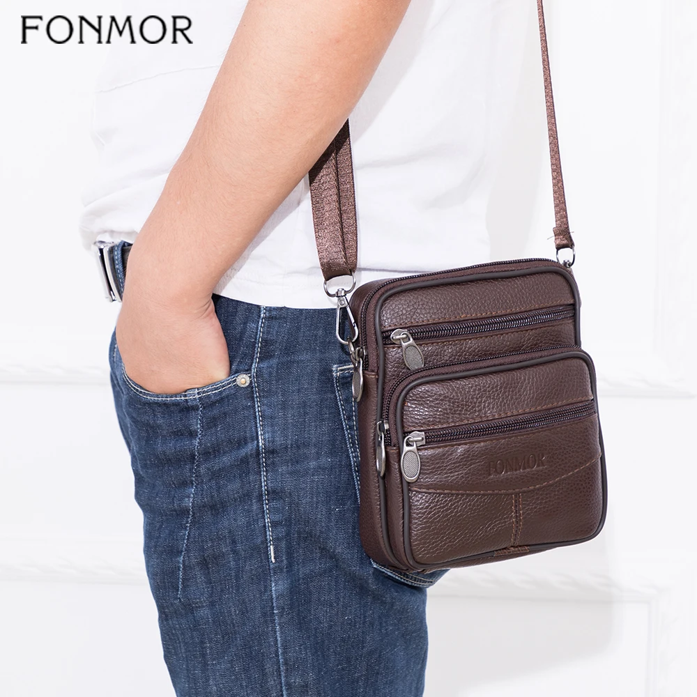 Мужская нагрудная сумка Fonmor повседневная из 100% натуральной кожи на молнии с