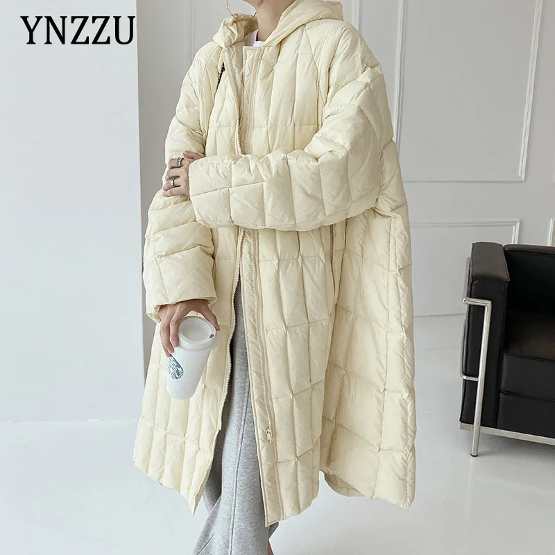 Winter Warm Women's Long down jacket Oversized Fashion Hooded Fluffy coat Thick Outwear Casual Lady Zip Clothes INKEO 1O380