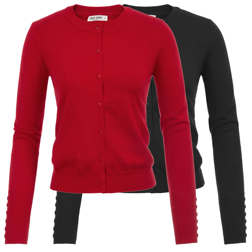 GK Women Buttons Decorated solid color Cardigan Knitwear Knitted Coat Long Sleeve Crew Neck High Stretchy comfortable |