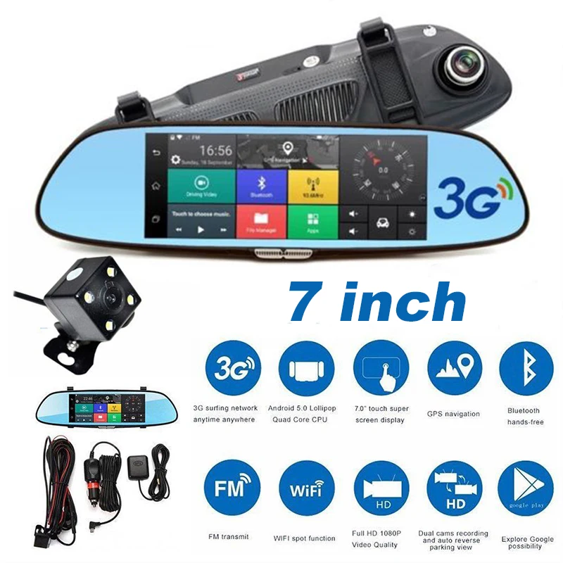3G GPS навигации автомобиля Dvr с 7 дюймовым сенсорным экраном для камера зеркалом